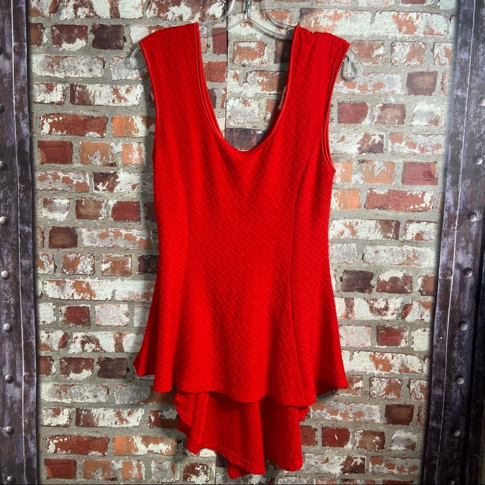 Lovely 153 Sleeveless Tunic Top hot red textured material